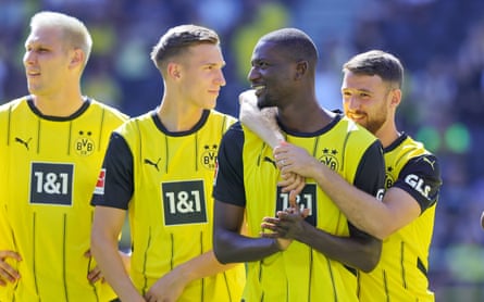 Dortmund’s Niklas Süle, Nico Schlotterbeck, Serhou Guirassy and Salih Özcan before the pre-season friendly against Aston Villa