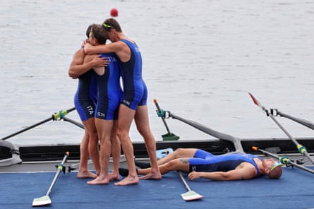 Italy get silver in the men’s quad sculls final event at at the Vaires-Sur-Marne Nautical Stadium outside Paris