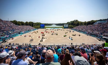 View of the eventing team jumping final of the 2024 Olympic Games.