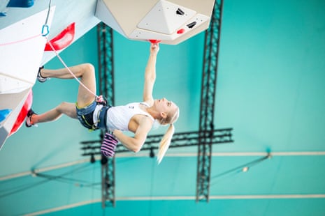 Janja Garnbret of Slovenia in action during the women’s boulder finals where she won gold.