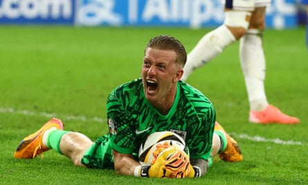 Jordan Pickford grabs the ball for England during Euro 2024.