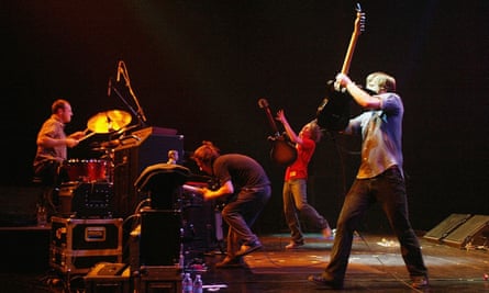 Death Cab for Cutie playing live in 2004.