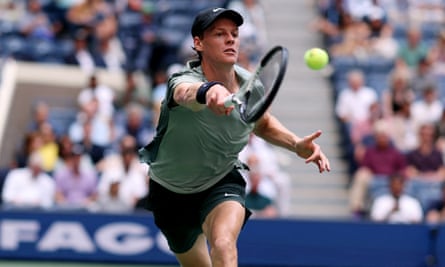 Jannik Sinner hits a forehand against Jack Draper during their men’s singles semi-final match at the 2024 US Open