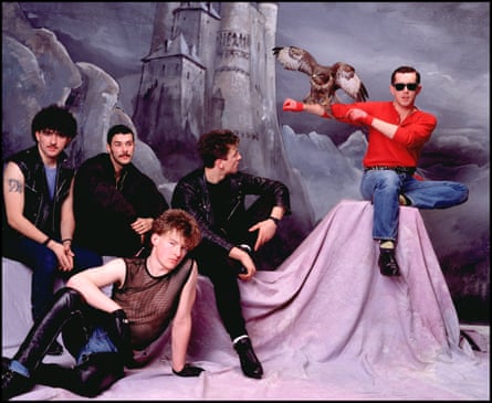 Frankie Goes To Hollywood, studio group portrait, London, March 1984, L-R Peter Gill, Paul Rutherford, Brian Nash, Mark O’Toole, Holly Johnson. (Photo by Michael Putland/Getty Images)