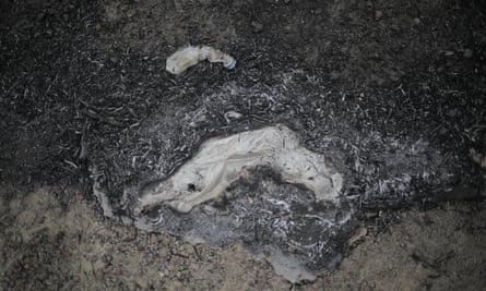 The melted remains of a plastic gasoline container