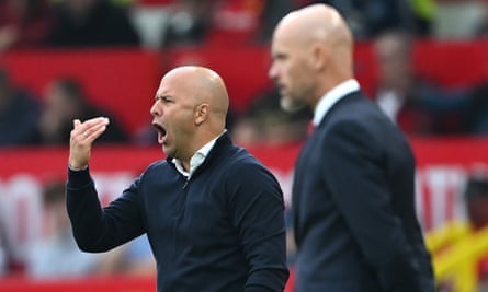 Arne Slot and Erik ten Hag on the touchline