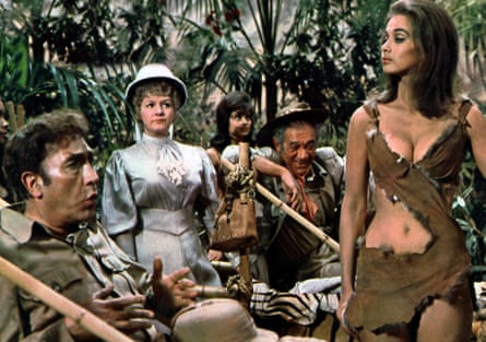 Frankie Howerd, Joan Sims, Sid James and Valerie Leon in Carry On Up the Jungle.