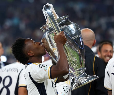 Vinícius Júnior after winning the 2024 Champions League final at Wembley in June. Real Madrid’s Brazilian is the frontrunner for this year’s Ballon d’Or.