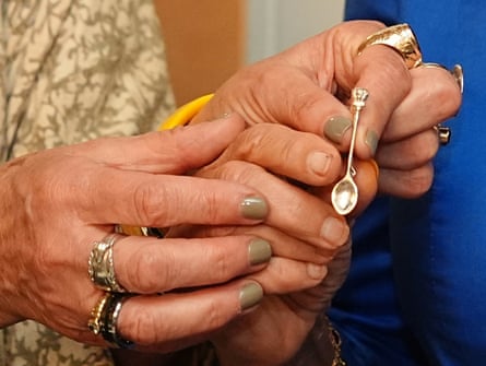 OzHarvest founder Ronni Kahn (left) presents a teaspoon to Queen Camilla.