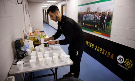 Daniel Leach, the club’s head of sports science and player performance, carrying out hydration level tests for each of the players