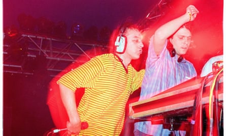 Karl Hyde (left) and Darren Emerson of Underworld at the Essential festival, Brighton, 1996.