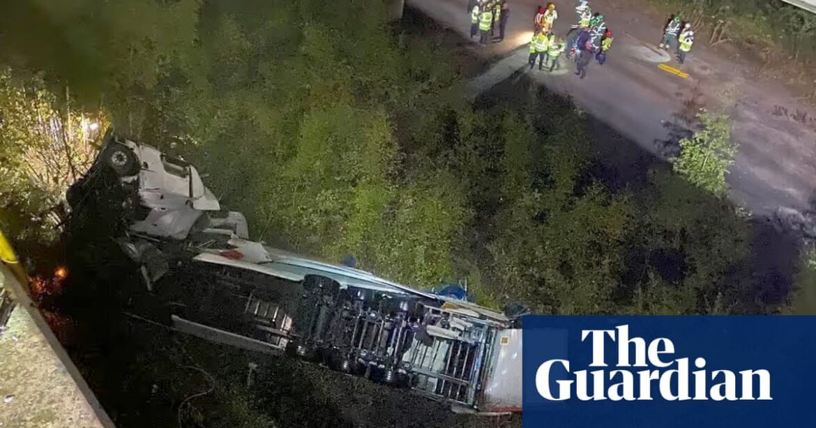 Lorry plummets 60 metres from a bridge on M6 in Cheshire