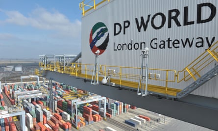 A DP World logo on the side of a container