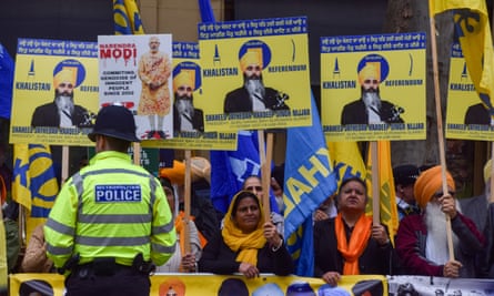 UK Sikhs stage a protest outside the Indian high commission of India in central London