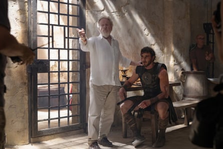 Is his Oscar in the bag? … Ridley Scott, with Mescal, during the making of the film.