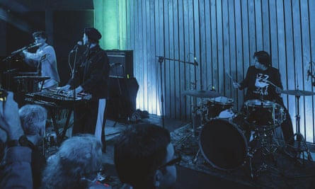 Valentina Magaletti (right, on drums) performing with Vanishing Twin in Rome earlier this year.