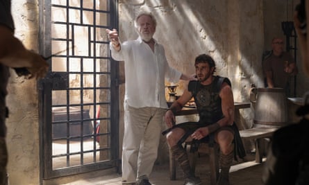 ‘Someone Google “ancient Rome, micro scooters” for me’ … Ridley Scott and Paul Mescal on set.