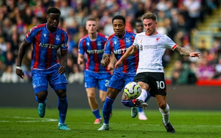 Alexis Mac Allister vies for the ball during the Premier League match between Liverpool and Crystal Palace in October