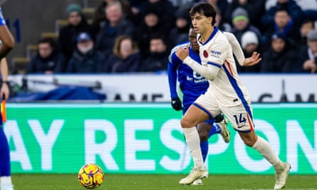 Chelsea forward Joao Felix (14) runs forward during the Premier League match at Leicester City