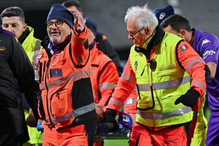 Bove is carried off the Stadio Artemio Franchi pitch.