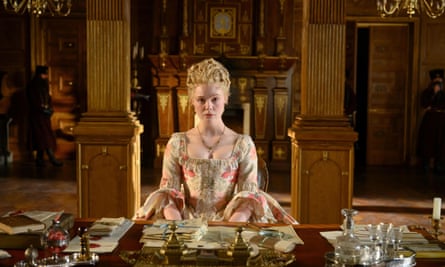 Elle Fanning in costume as Catherine in TV drama The Great.