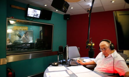 Radio City late night radio presenter Peter Price in the studio during his show