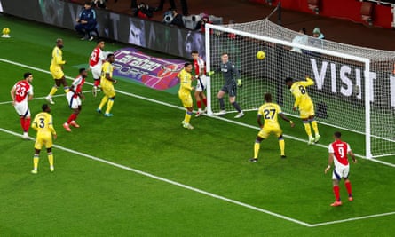 Jefferson Lerma clears an Arsenal corner off the line on Wednesday