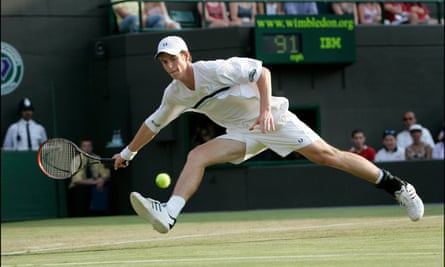 Andy Murray en route to beating Radek Stepanek at Wimbledon in 2005