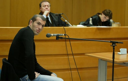 Zinedine Zidane gives evidence in Turin in Januar 2004 at the trial of Dr Riccardo Agricola and Juventus’s general manager Antonio Giraudo.