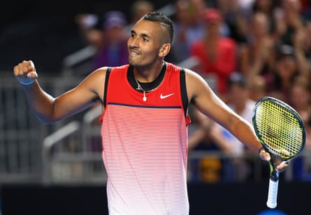 Nick Kyrgios wears a basketball singlet in 2016.