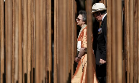 Princess Anne walks around the memorial