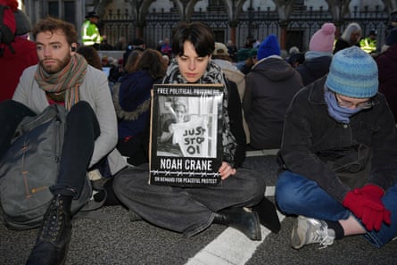 Hundreds protest in London as jailed climate activists’ appeals are heard