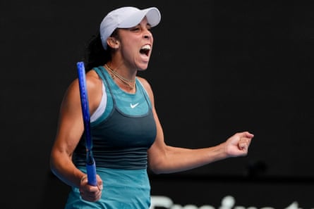 Madison Keys celebrates beating Elina Svitolina to reach the Australian Open semis.