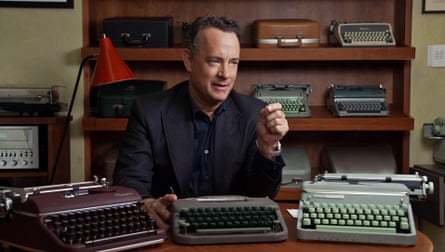 Tom Hanks appears with several of his typewriters in a still from California Typewriter