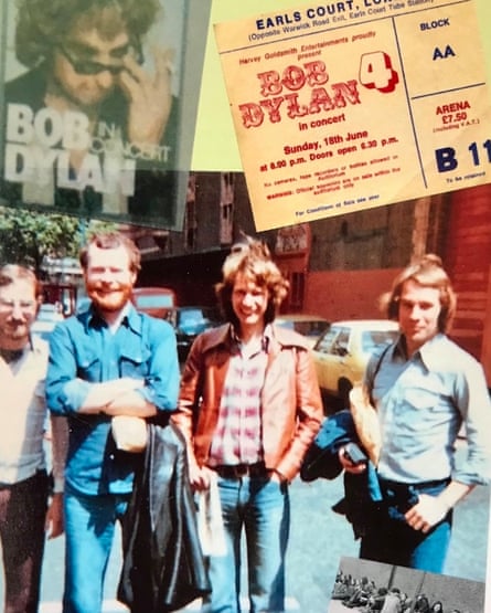 Mike Pender, second from left, en route to a 1978 Dylan show.