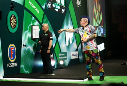 Peter Wright in action at Alexandra Palace