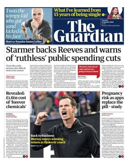 Guardian front page, Tuesday 14 January 2024