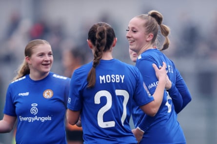 Mai Moncaster celebrates scoring Rugby Borough’s third goal against London Bees