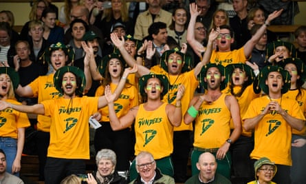 Australian fans known as The Dundees cheer on Alex de Minaur against Sweden’s Mikael Ymer.