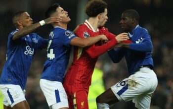 Everton’s Tarkowski thwarts Liverpool as final Goodison derby ends in brawl