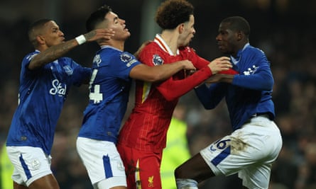 Everton’s Tarkowski thwarts Liverpool as final Goodison derby ends in brawl