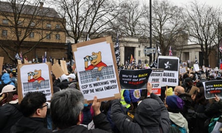 Hundreds protest against Chinese ‘mega-embassy’ in London