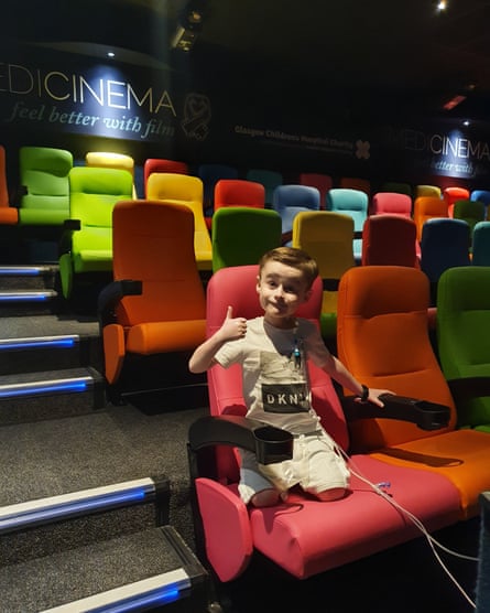 Lucas during one of his early MediCinema screenings, giving the thumbs up. 