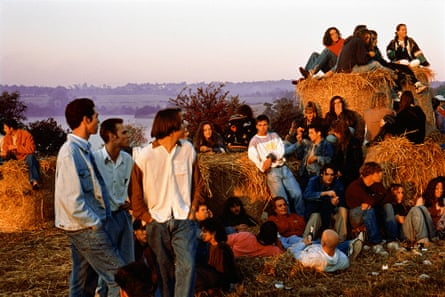 Ravers and hay bales at dawn.