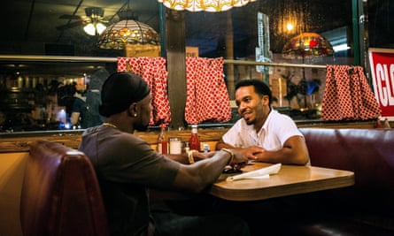 Trevante Rhodes and Andre Holland in Moonlight.