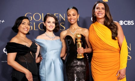 Adriana Paz, Selena Gomez, Karla Sofía Gascón and Zoe Saldaña at the Golden Globe awards in January