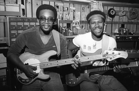 Bernard Edwards and Nile Rogers in a New York recording studio in 1981.