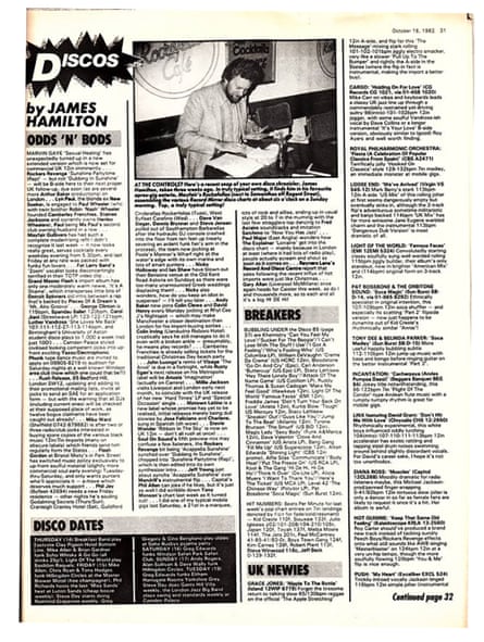 Discos column by James Hamilton, 1982.