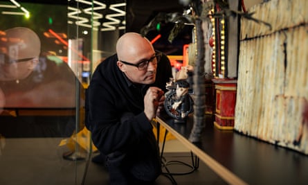 The film-maker Adam Elliot checks his creations for Memoir of a Snail at the Australian Centre for the Moving Image, Melbourne.