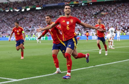 Merino celebrates after scoring the winner in extra-time against Germany in the quarter final of Euro 2024.